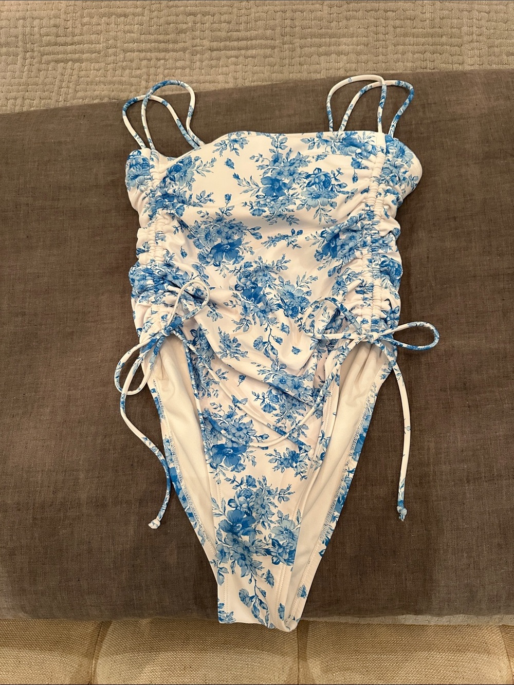 Wild Fable Blue and White Floral One-Piece Swimsuit size S